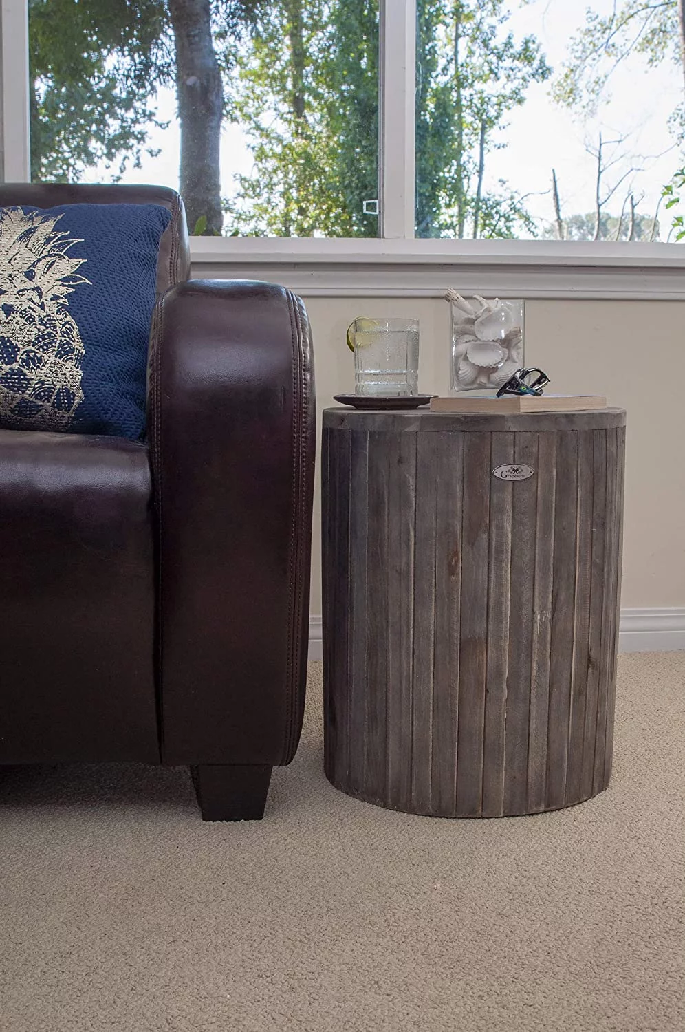 Grapevine PL12094u-BR Michael Recycled Wood Stool End Table, Cacao Brown