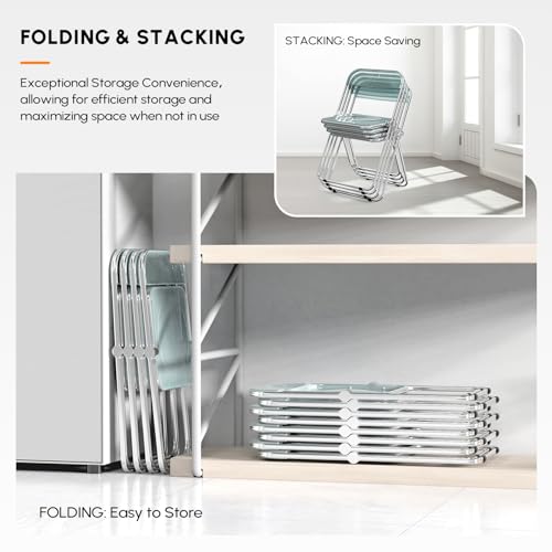 VINGLI Acrylic Folding Chairs 2 Pack, Clear Chair Foldable and Stackable, Plastic Panel & Metal Chrome Frame, Weight Capacity 350 lbs, Transparent