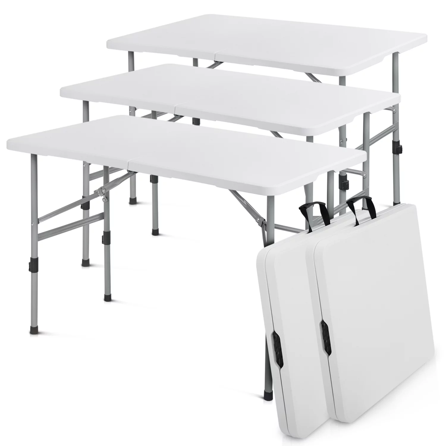 MoNiBloom 5 Pack 4Ft Folding Card Table, Indoor Outdoor Heavy Duty Portable w/ Handle, for Picnic, Camping, White