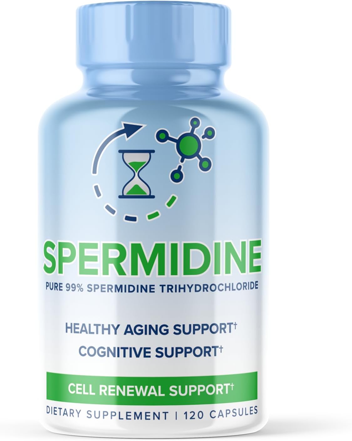 Spermidine Supplement 1200mg - 99% Pure Spermidine 3HCL (Spermidine Trihydrochloride 100x More Potent than Wheat Germ Extract) - for Cellular Membrane Health, Telomere Health and Aging - 120 Servings