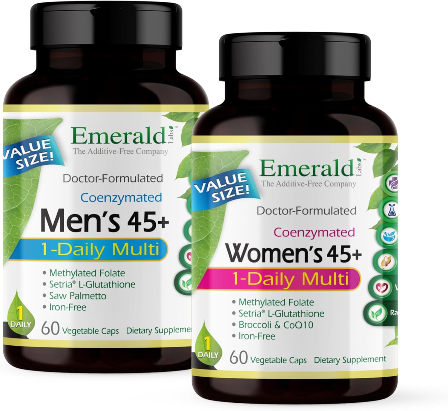 EMERALD LABS Women's 45+ 1-Daily Multi (60 Caps) & Men's 45+ 1-Daily Multi (60 Caps) - Complete Multivitamin for Comprehensive Support, Bone & Heart Health - Gluten-Free & Vegetarian