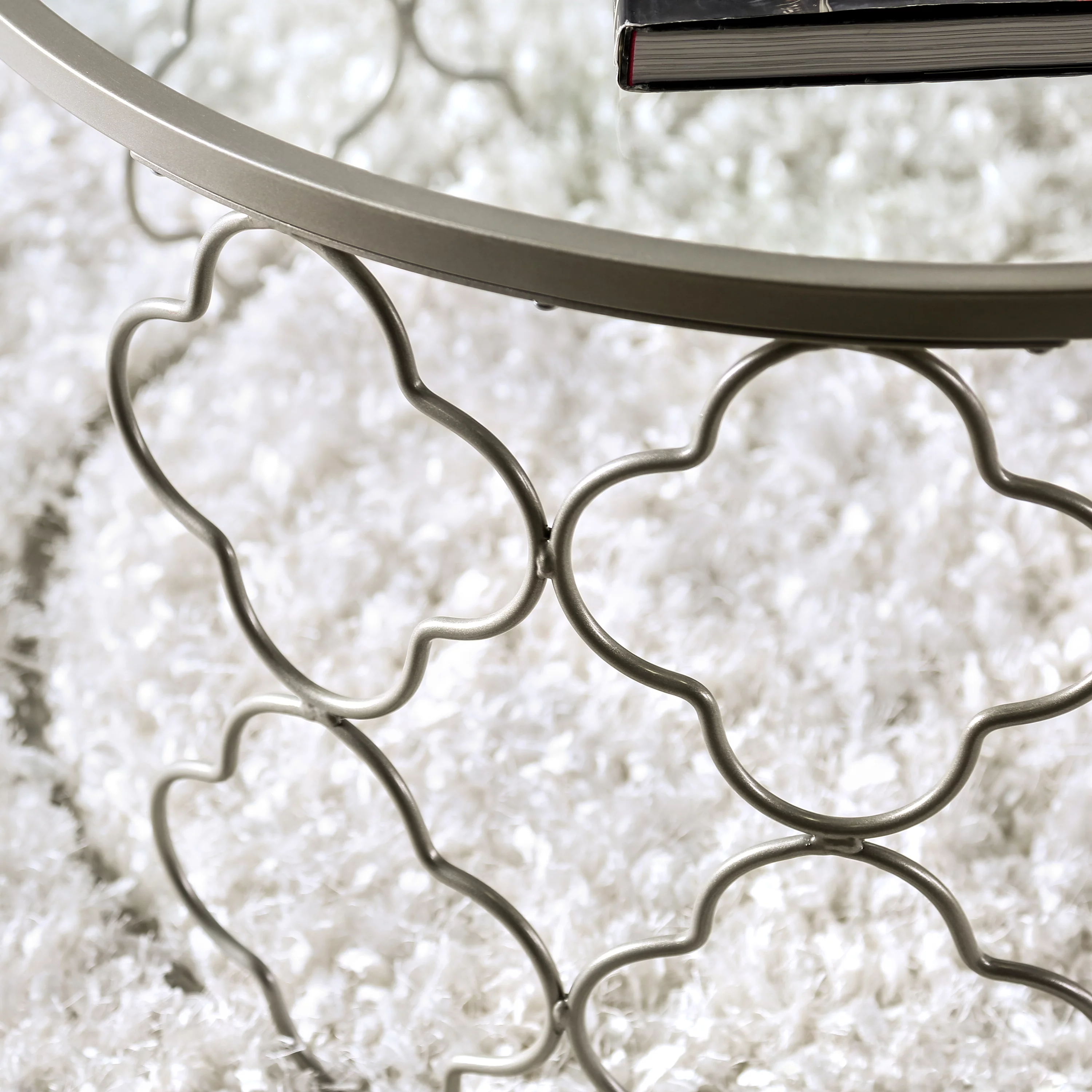 Furniture of America Nelli Glass Top End Table, Champagne