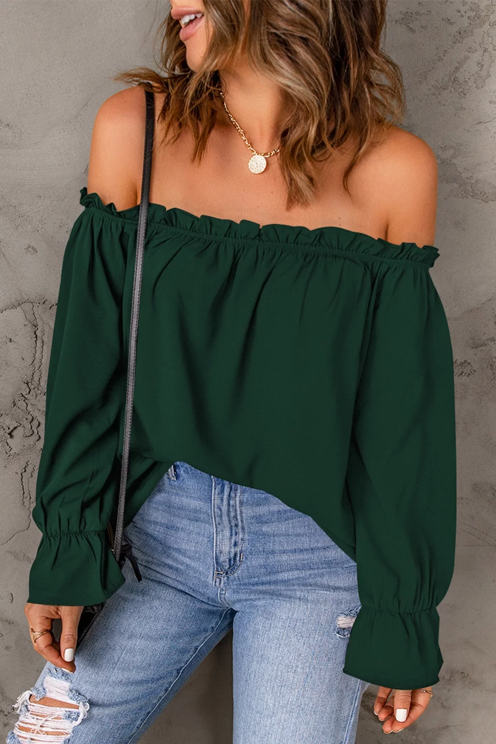 Elvina Frilled Off-shoulder Neckline Loose Blouse