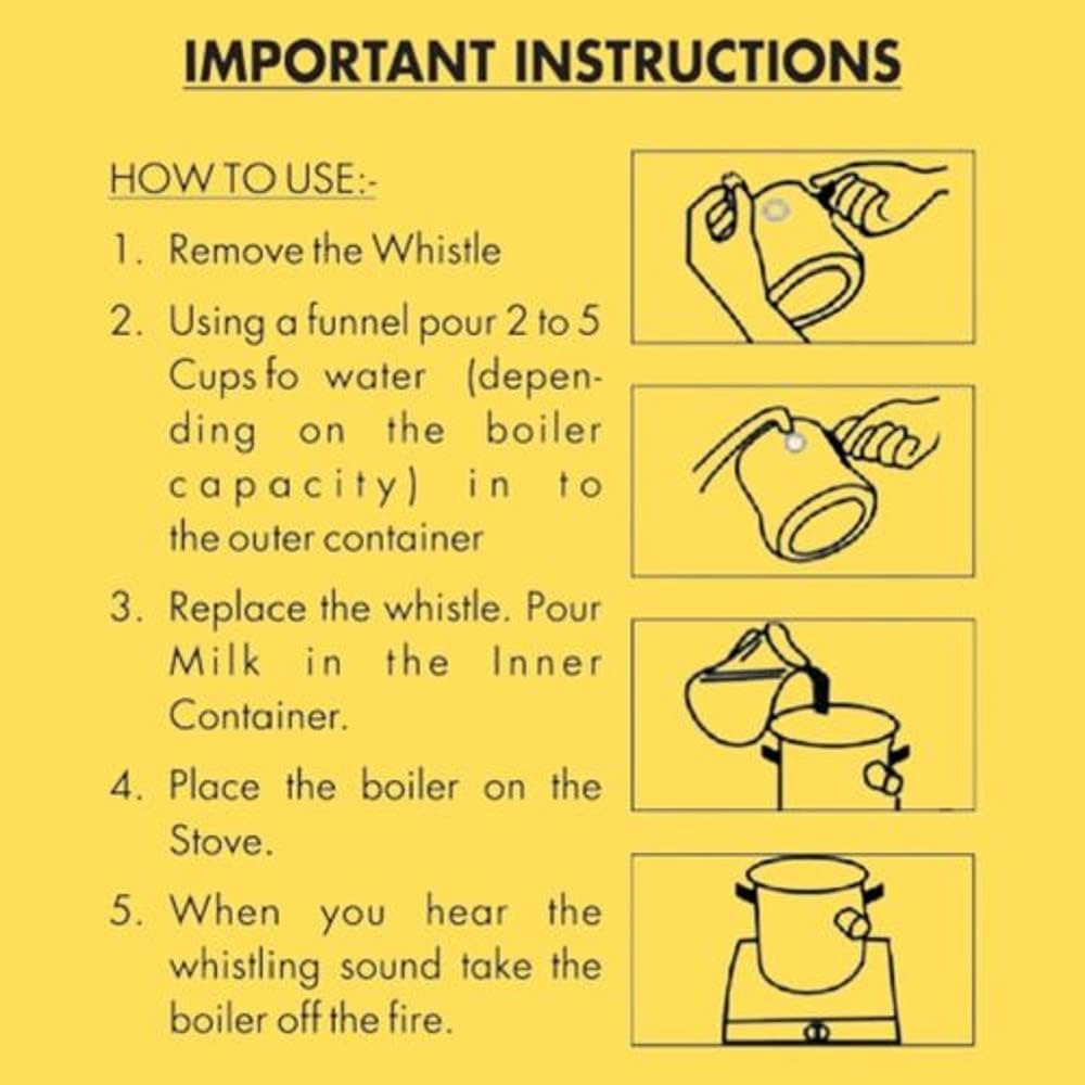 USA Deals 365 Traditional Milk Boiler | Milk Cooker | Double Wall | Stainless Steel Cookware-Milk Pot- Boiler with Whistle and Funnel (2 Liters)