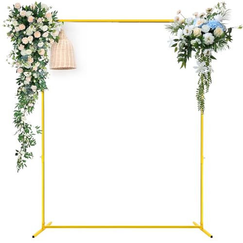 Wedding Arches for Ceremony, Square Metal Balloon Arch Stand, Wedding Backdrop Stand Rectangle Arch Frame Party Events Anniversary Birthday Party Bridal Shower Curtain Frame (6.6FT* 5.2FT Gold)