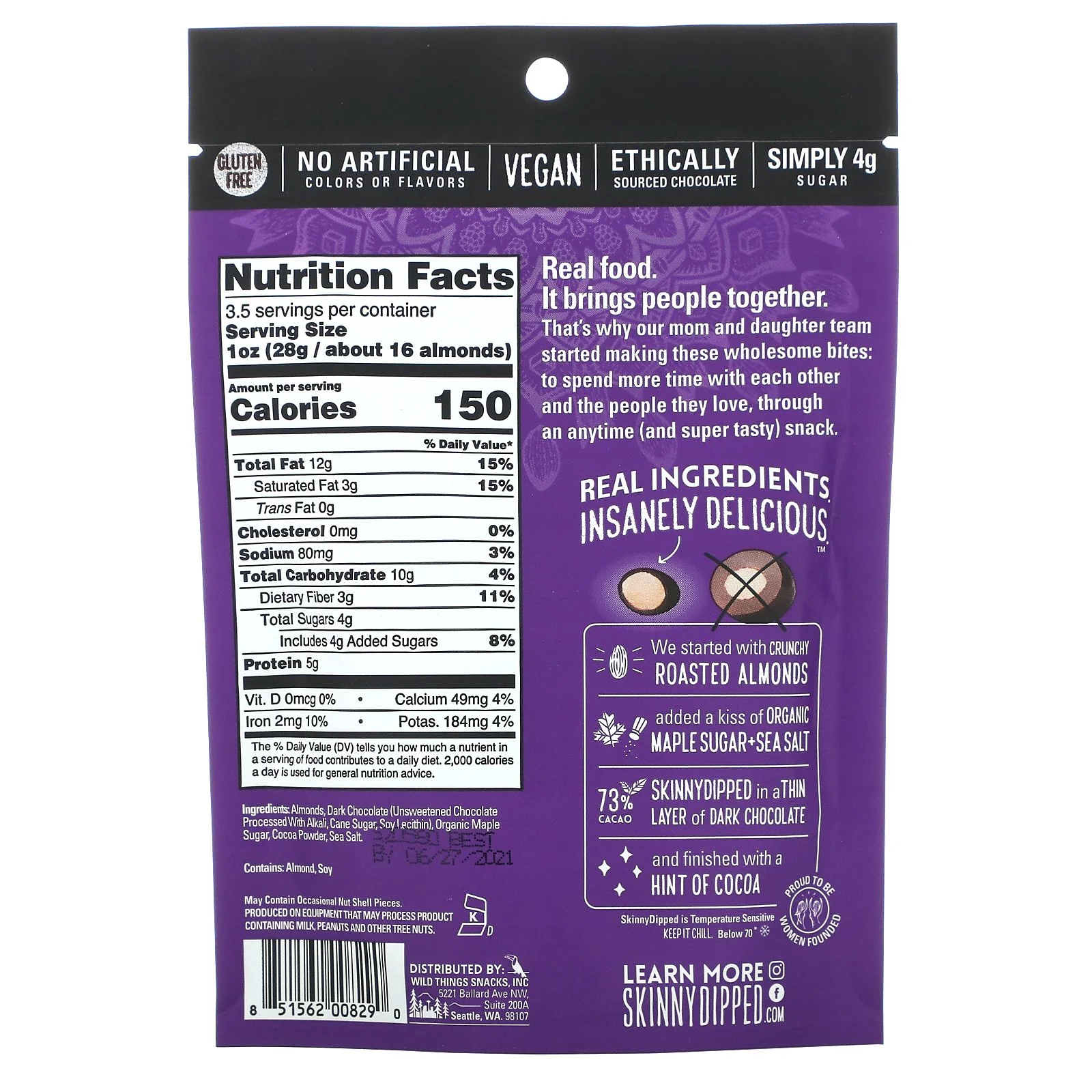 SkinnyDipped, Skinny Dipped Almonds, Super Dark + Sea Salt, 3.5 oz Pack of 3