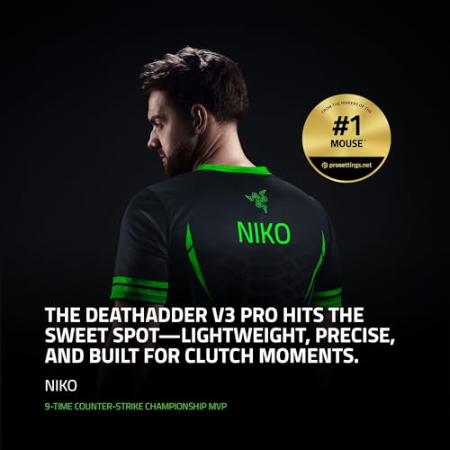 Razer DeathAdder V3 Pro Gaming Mouse: 63g Ultra Lightweight - Focus Pro 30K Optical Sensor - Fast Optical Switches Gen-3 - HyperSpeed Wireless - 5 Programmable Buttons - 90 Hr Battery - Black