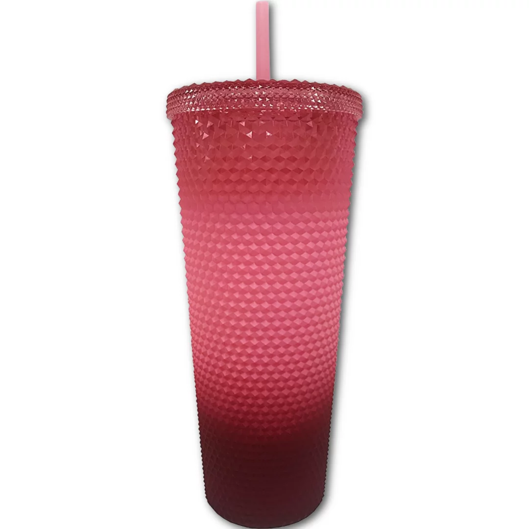 Starbucks Pink to Red Gradient Ombre Glitter to Matte Studded Tumbler Fall Winter Holiday 2022 (24 oz - Venti)