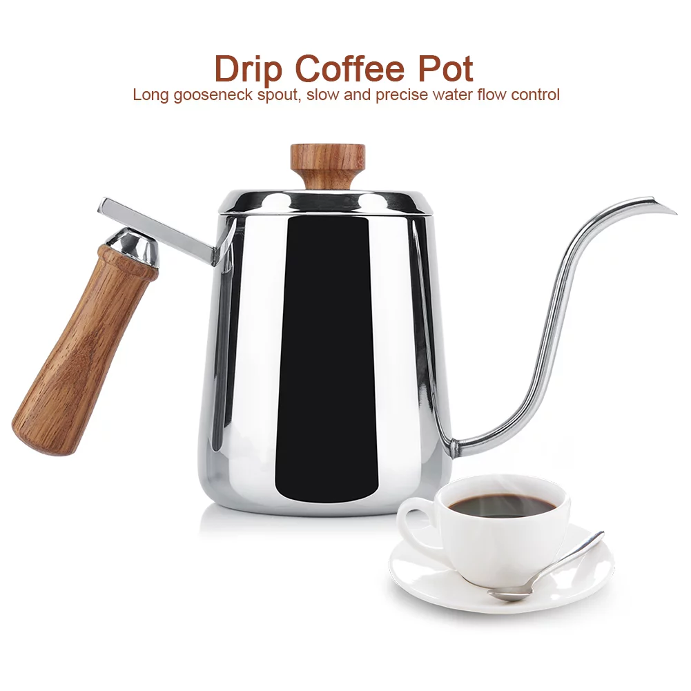 Drip Coffee Pot, Stainless Steel Coffee Pot with Long Gooseneck Spout Kettle (350ml) Modern Water Pot with Ventilation Holes on Lid