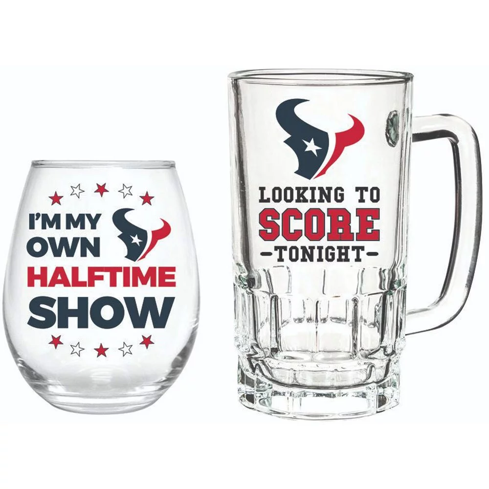 Evergreen Houston Texans, Stemless 17OZ Wine & Beer 16 OZ Gift Set