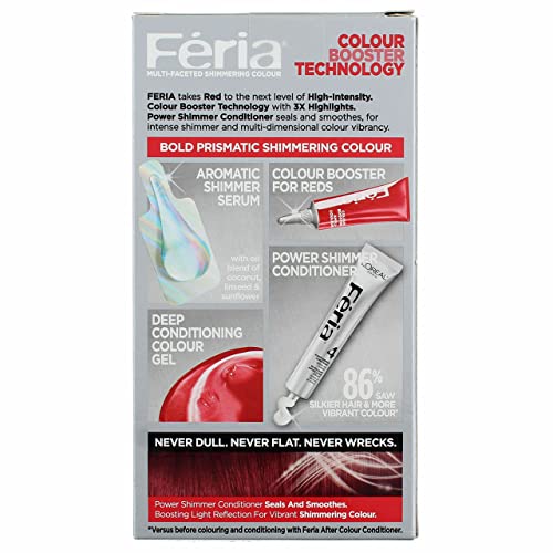 L'Oreal Paris Feria Multi-Faceted Shimmering Permanent Hair Color, R68 Ruby Rush (Rich Auburn True Red), Pack of 1, Hair Dye