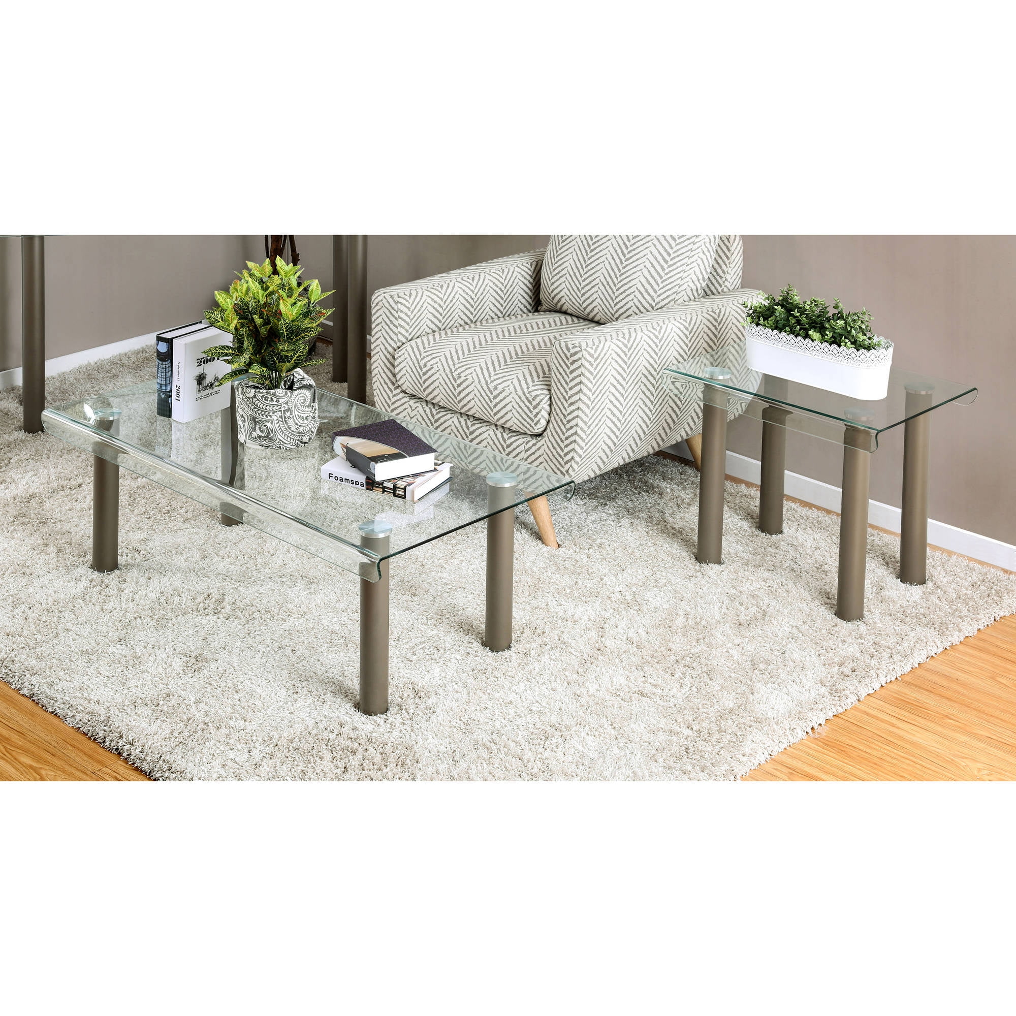 Furniture of America Ramey Contemporary 2-Piece Coffee Table Set, Champagne