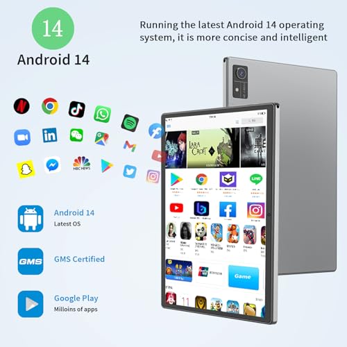 Android Tablet with Keyboard, 10 inch Android 14 Tablets, 16GB RAM 128GB ROM,1TB Expand, 5G WiFi, Bluetooth, 8000mAh Battery, GMS Certified, 2 in 1 Tablet with Keyboard, Mouse, Case, Stylus(Black)