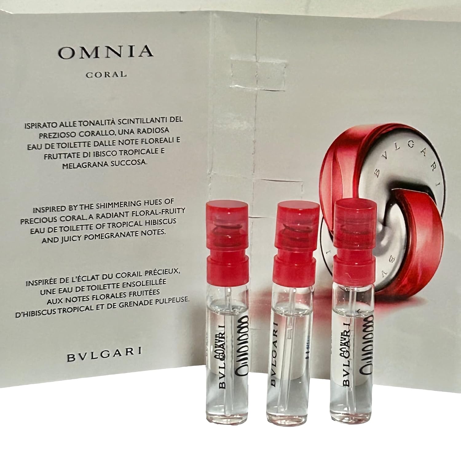 BVLGARI Omnia Coral Eau De Toilette EDT Spray Sample Vials1.5 ml / 0.05 Fl Oz Women Perfume (Pack of 3)