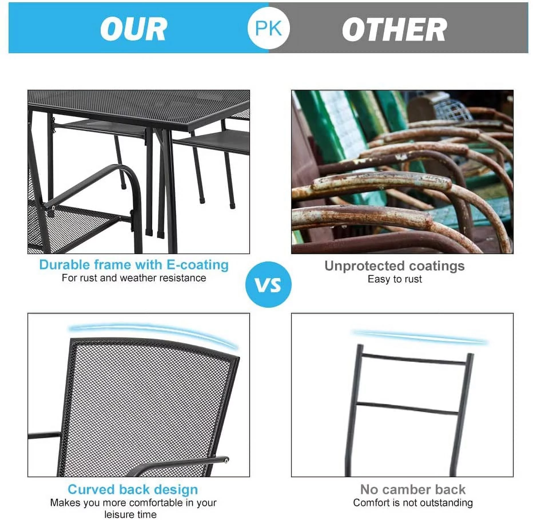 AECOJOY 5-Piece Patio Metal Dining Set with 4 Stackable Chairs-Dark Gray