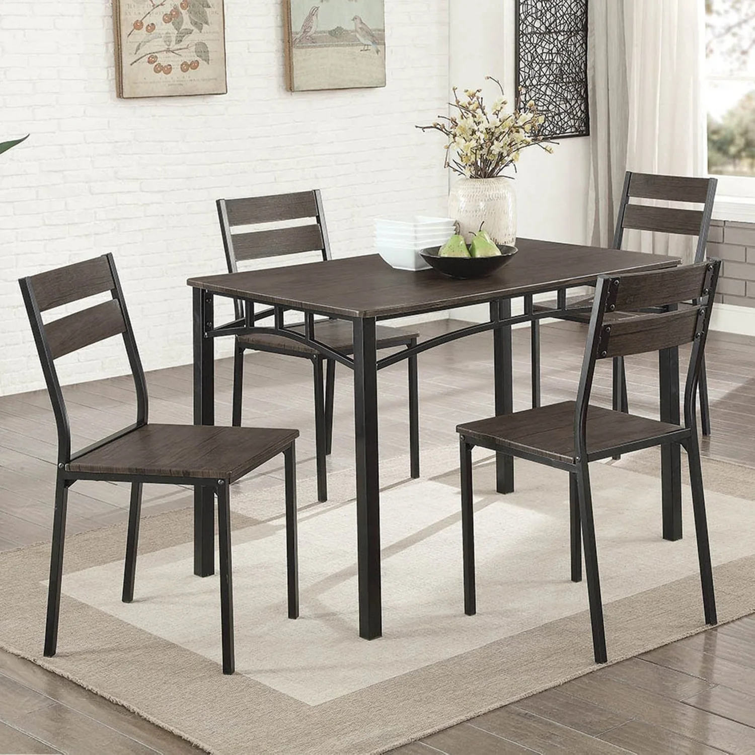 Furniture of America Vae Industrial Brown Metal 5-Piece Dining Set by