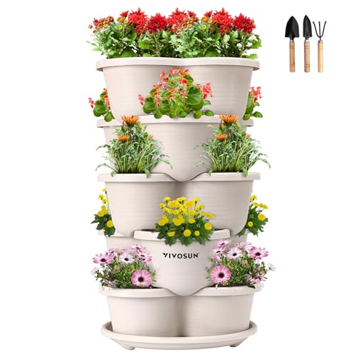 VIVOSUN 5 Tier Vertical Gardening Stackable Planter for Strawberries, Flowers, Herbs, Vegetables, Grey