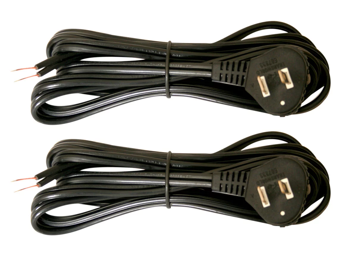Royal Designs, Inc. Lamp Cord Molded Plug, Stripped Ends Ready for Wiring, 8 ft long, Black, SPT-1 UL Listed, Set of 2