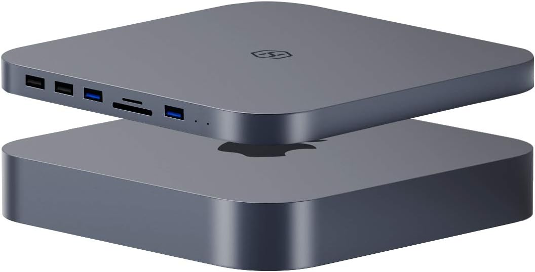 USB-C Hub with Hard Drive Enclosure, Hagibis Type-C Docking Station & Stand for Mac Mini M1 with SATA, USB 3.0, SD/TF Card Reader and USB 2.0 Ports for New MM M1 Laptop (Silver for Mac Mini 2020)