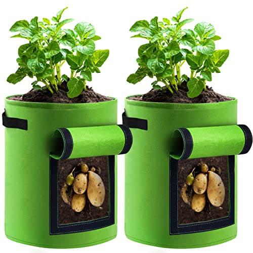 2 Pack 7 Gallon Potato Grow Bags, Potato Growing Bags with Handles and Access Flap, Thickened Nonwoven Plant Grow Bags for Potato, Tomato, Onion, Vegetables and Fruits