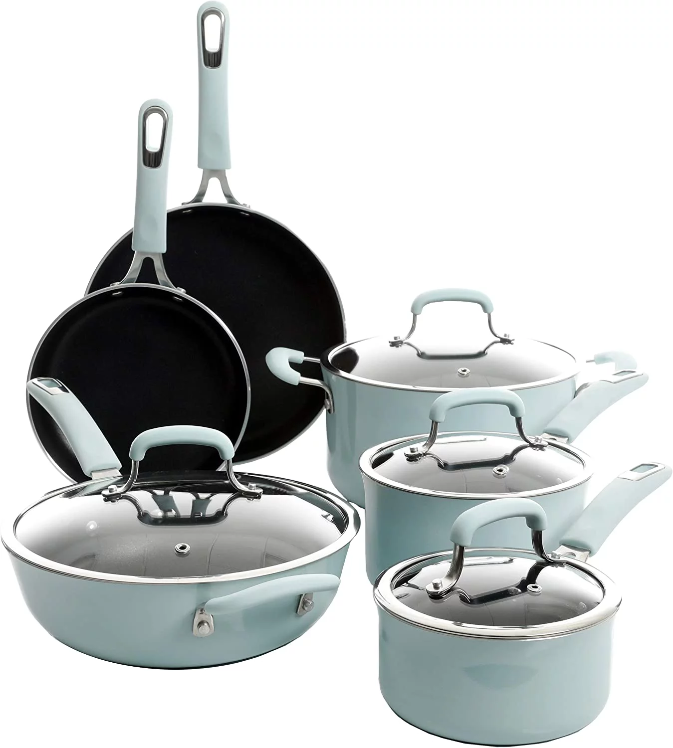 Kenmore Andover 10-Piece Aluminum Cookware Set - Solid Glacier