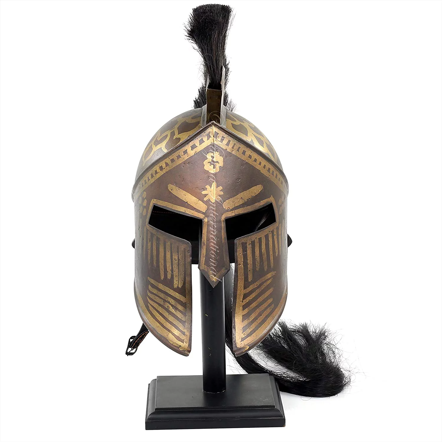 Antique Medieval Era Warrior Helmet with Black Display Stand | Barbuta Crusader Knight Templar Armour Greek Steel Centurion Helmet | Halloween LARP (Tribal Brown)
