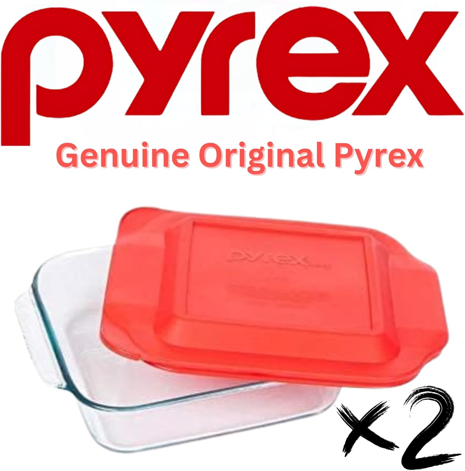 Pyrex Basics 8 Square with red cover (2 PACK)