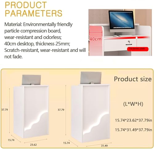 Small Reception Desk,Reception Desk with Counterand LED Lights,Checkout Counter with Drawers, Standing Front Receptionist Desk, Reception Counter for Supermarket Convenience Store Hotel (White, 60cm)