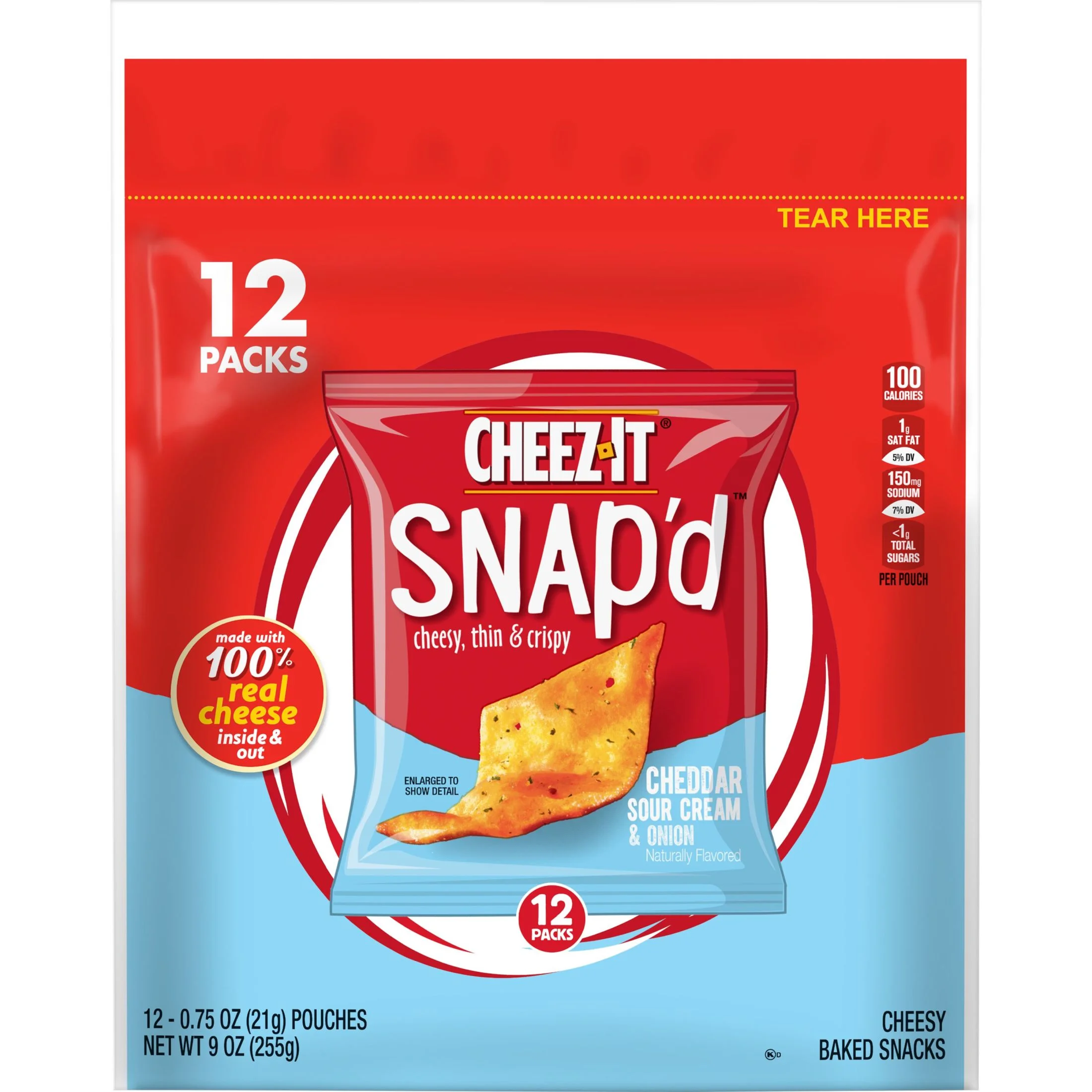 Cheez-It Snap'd Cheddar Sour Cream Onion Cheese Cracker Chips, 9 oz, 12 Count