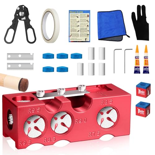 11-in-1 Aluminum Alloy Pool Cue Tip Shaper, Pool cue Tips Replacement kit, Billiards Accessories Tool, Pool Stick Tips, Pool Table Accessories for Replacement and Shaping Cue Tips (Blue)