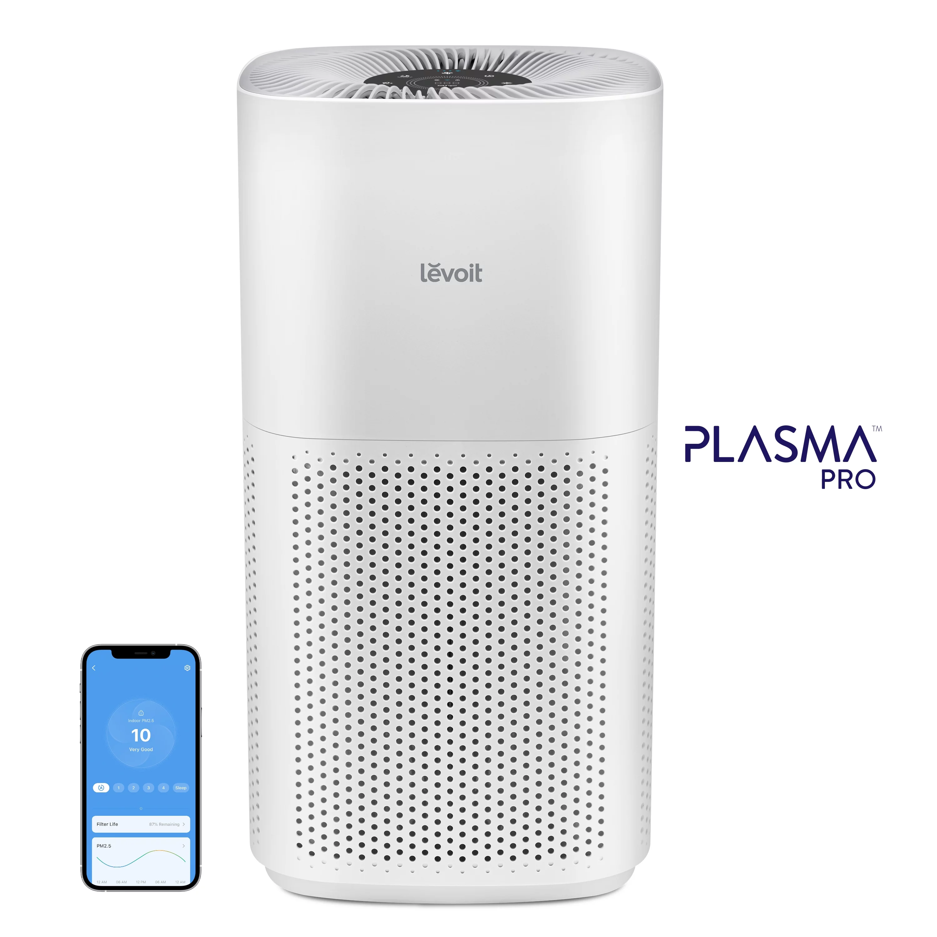Levoit Air Purifier PlasmaPro, for Extra Large Rooms (1588 Sq. ft), White, Black UI