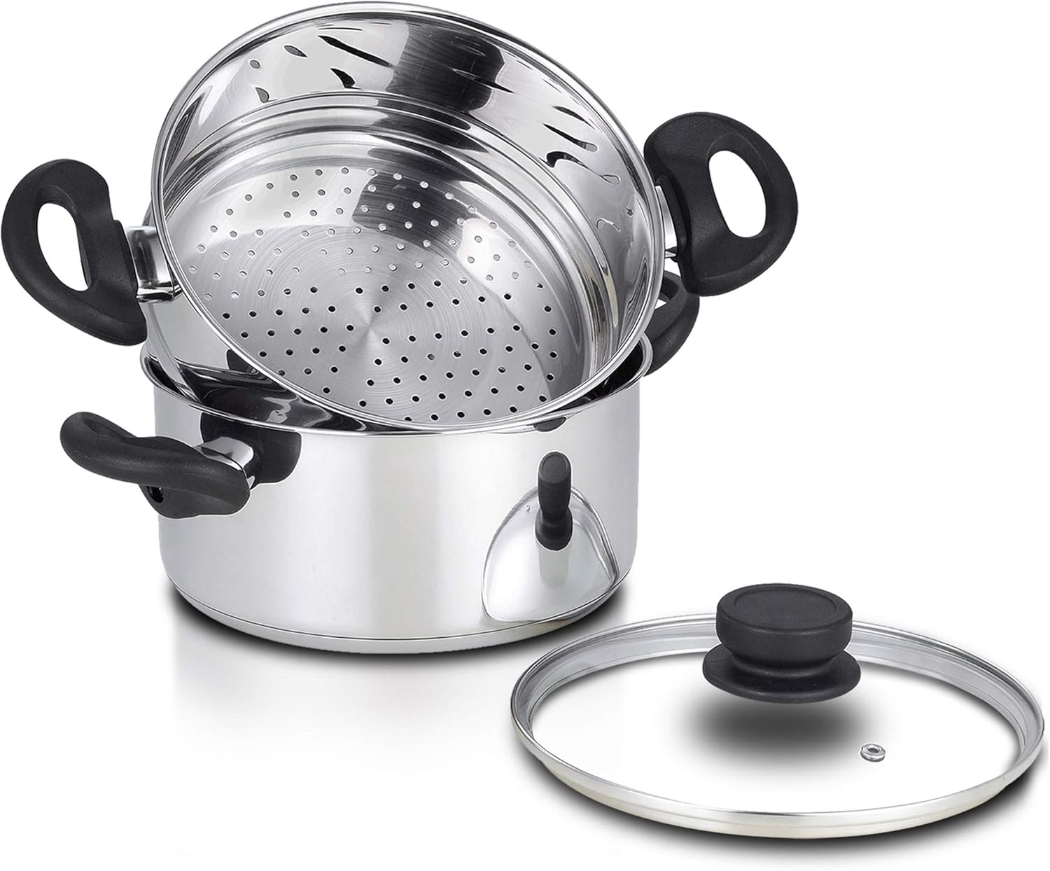 Nevlers Stainless Steel 3 Quart Steamer Pot with 2 Quart Steamer Insert plus Vented Lid - 3 Piece Set - Safe and Durable - Great Addition to Every Kitchen