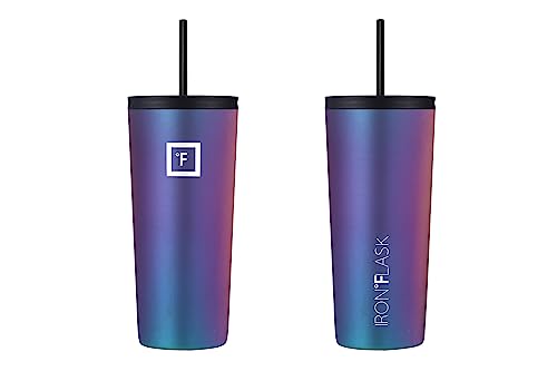 IRON °FLASK Classic Tumbler - Vacuum Insulated Stainless Steel Water Bottle, Double Walled, Drinking Cup, Insulated Travel Mug (Cotton Candy, 24 oz Solid Lid)