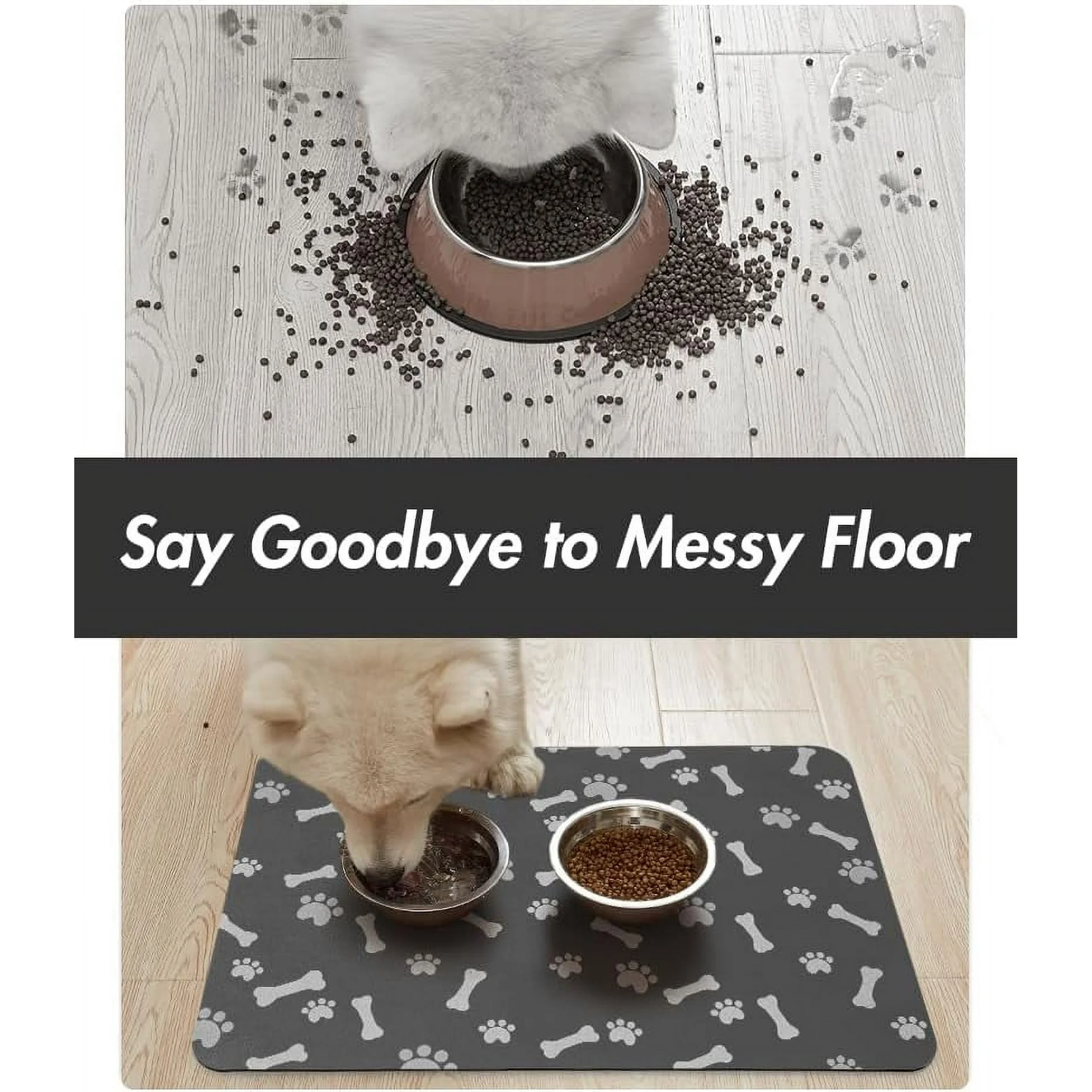 Absorbent Dog Food Mat - No Stains, Quick Dry, Anti-Leakage & Anti-Slip, Easy Clean, Pet Friendly & , 17x28