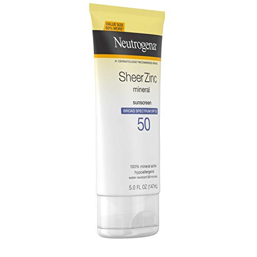 Neutrogena Sheer Zinc Oxide Dry-Touch Sunscreen Lotion with Broad Spectrum SPF 50, Water-Resistant, Hypoallergenic & Non-Greasy Mineral Sunscreen, 3 fl. oz