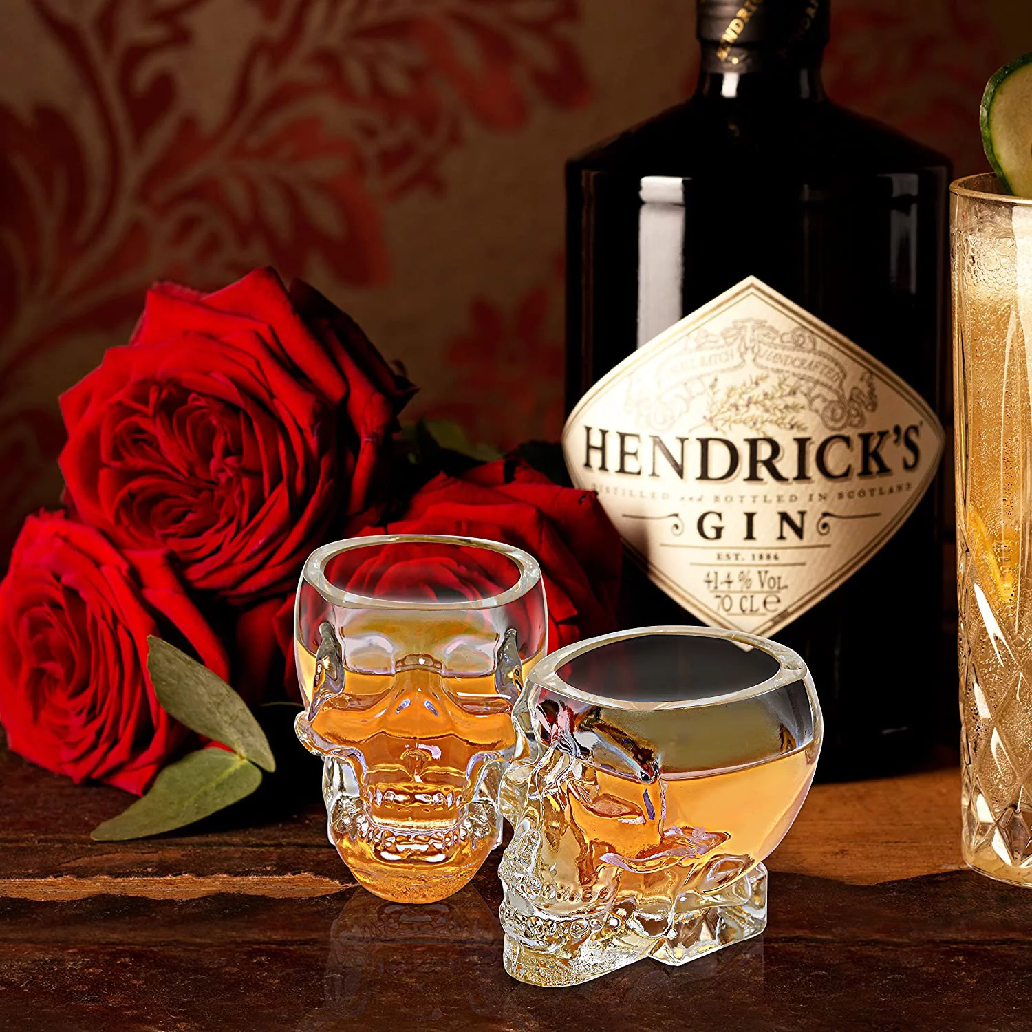 MyGift 2.8 oz Set-of-6 Skull Shaped Clear Shot Glass /Decorative Halloween Drinkware