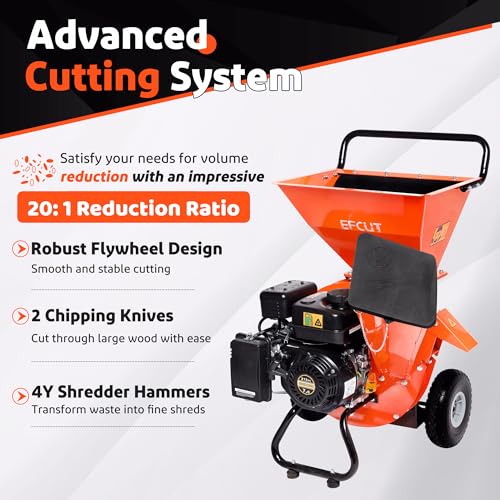3 in 1 Wood Chipper Shredder Mulcher, 7 HP 212cc Heavy Duty Gas Powered, 3