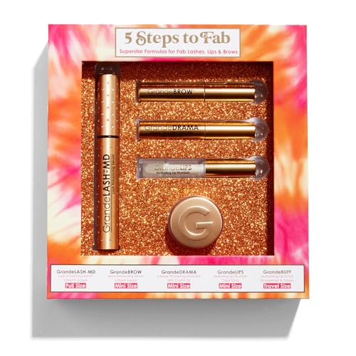Grande Cosmetics 5 Steps to Fab Kit – GrandeLASH-MD, GrandeBROW, GrandeDRAMA, GrandeLIPS, GrandeBUFF, for Longer-Looking Lashes, Fuller-Looking Brows, Plumper-Looking Lips