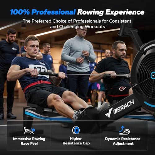 MERACH Rowing Machines for Home, Adjustable Air Resistance Professional Indoor Rowing Machine, Ergonomic Comfort Seat, Performance Monitor and Device Holder, Easy Storage