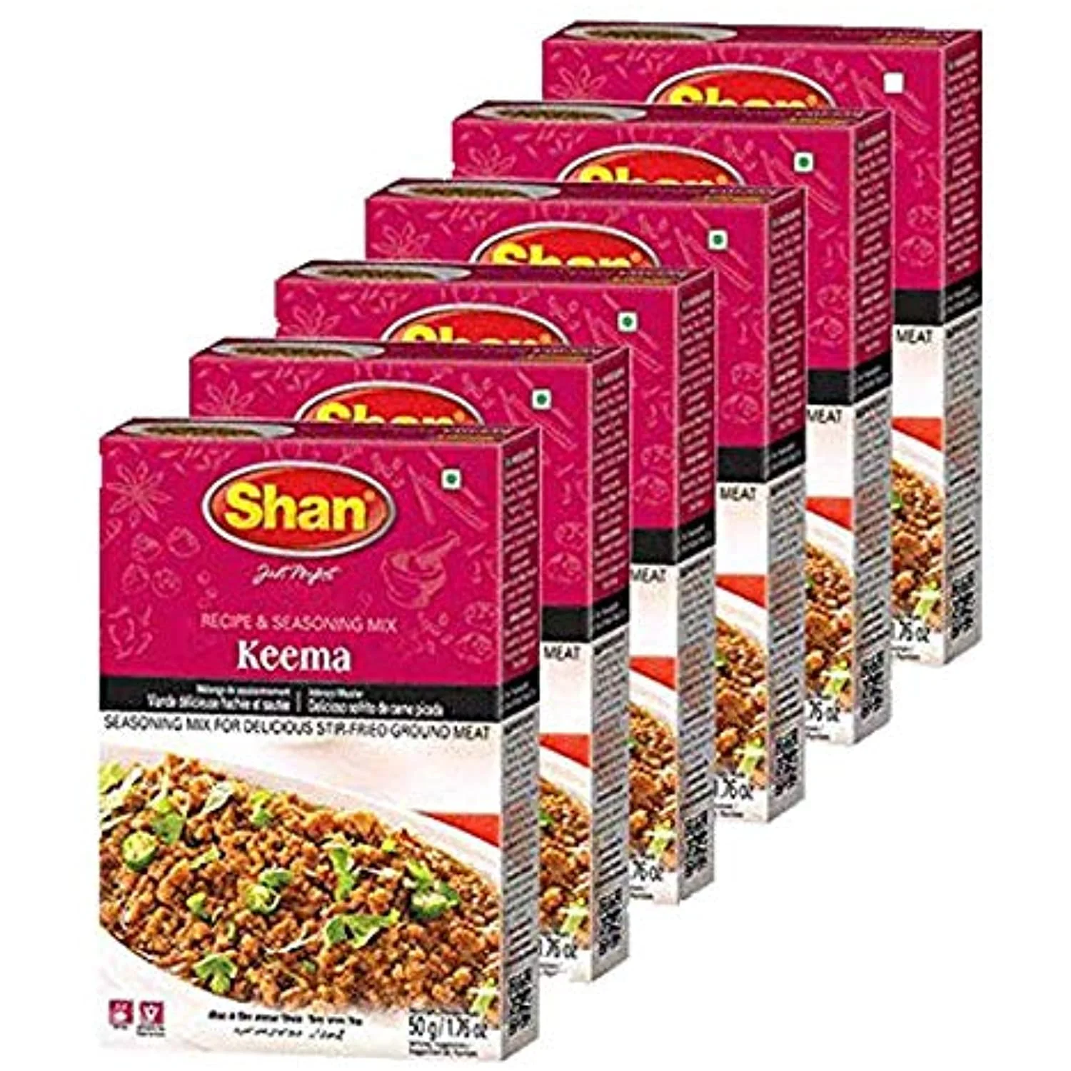 Shan Keema Recipe And Seasoning Mix 1.76 Oz (50G) - Spice Powder For Delicious Stir-Fried Ground Meat - Suitable For Vegetarians - Airtight Bag In A Box (Pack Of 6)