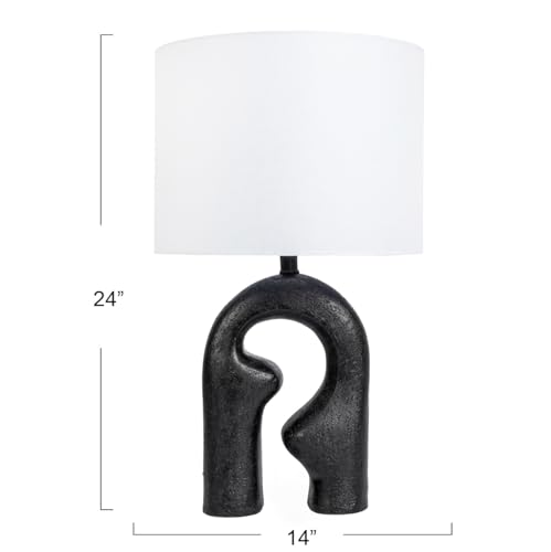 Modern Abstract Sculptural Table Lamp with Drum Shade, Black and White