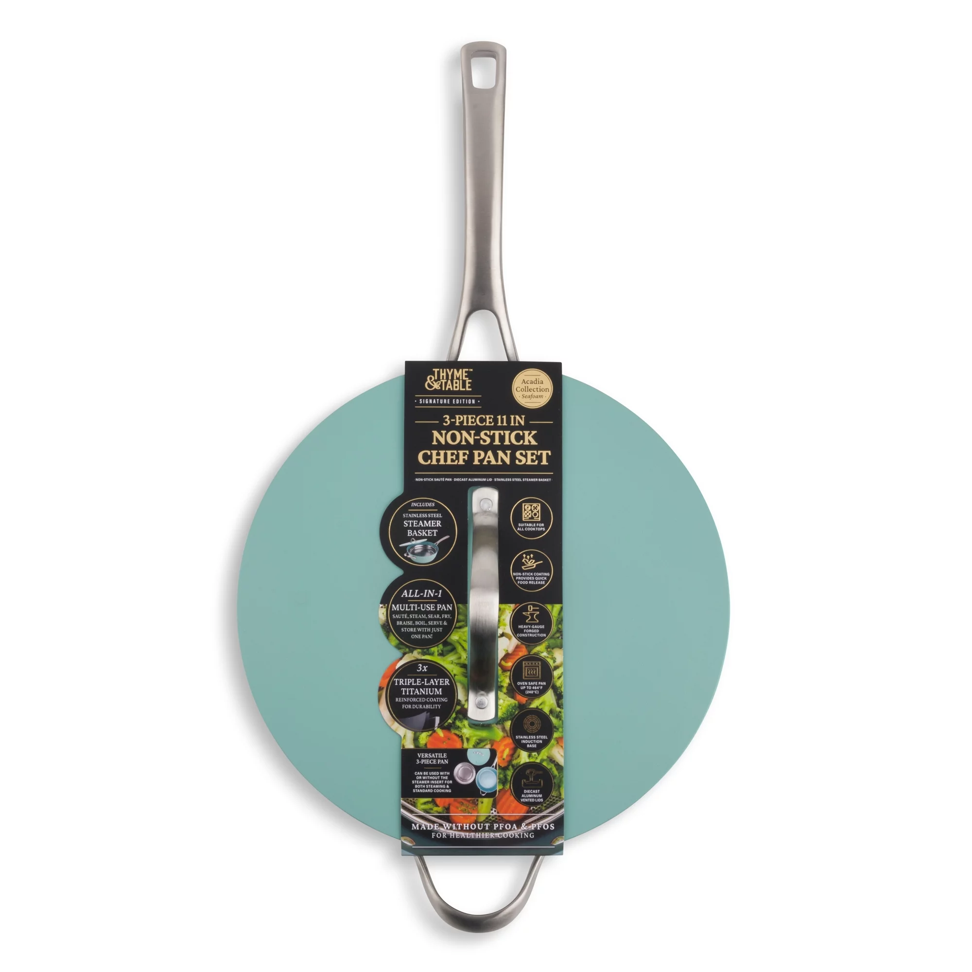 Thyme & Table Chef Set with Steamer Basket, Acadia Blue