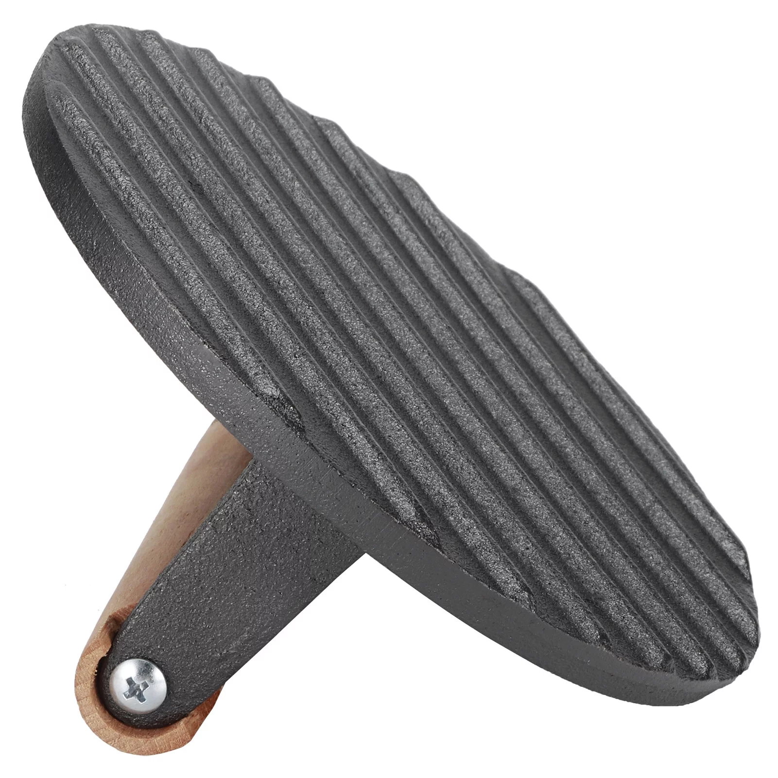 Round BBQ Tool Cast Iron Wooden Handle Steak Press Grill Roast Fried Meat Pressure Tool