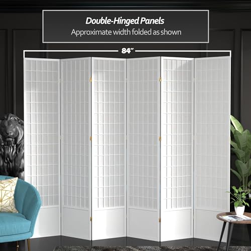 Red Lantern 7 ft. Tall Window Pane Shoji Screen-White-3 Panels Room Divider