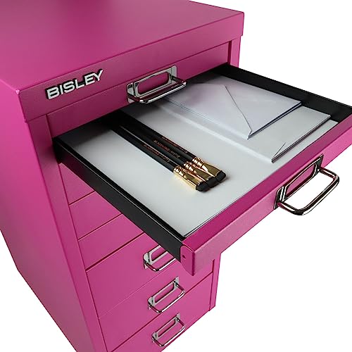 Bisley 10-Drawer Steel MultiDrawer Cabinet - Black, Chrome Pull Handles with Label Holders, Powder-Coated Steel, Removable Drawers, Fits Under Most Desks, Labels Included