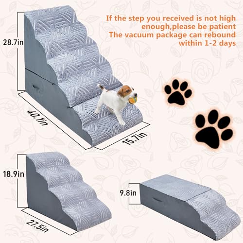 Foam Dog Stairs&Steps for Small Dogs for High Beds, Higher Pet Stairs/Steps for Tall Bedsides Up to 26-28 Inches,Non-Slip Curved Dog Ramps for Small Older Dogs/Cats Injured, Black