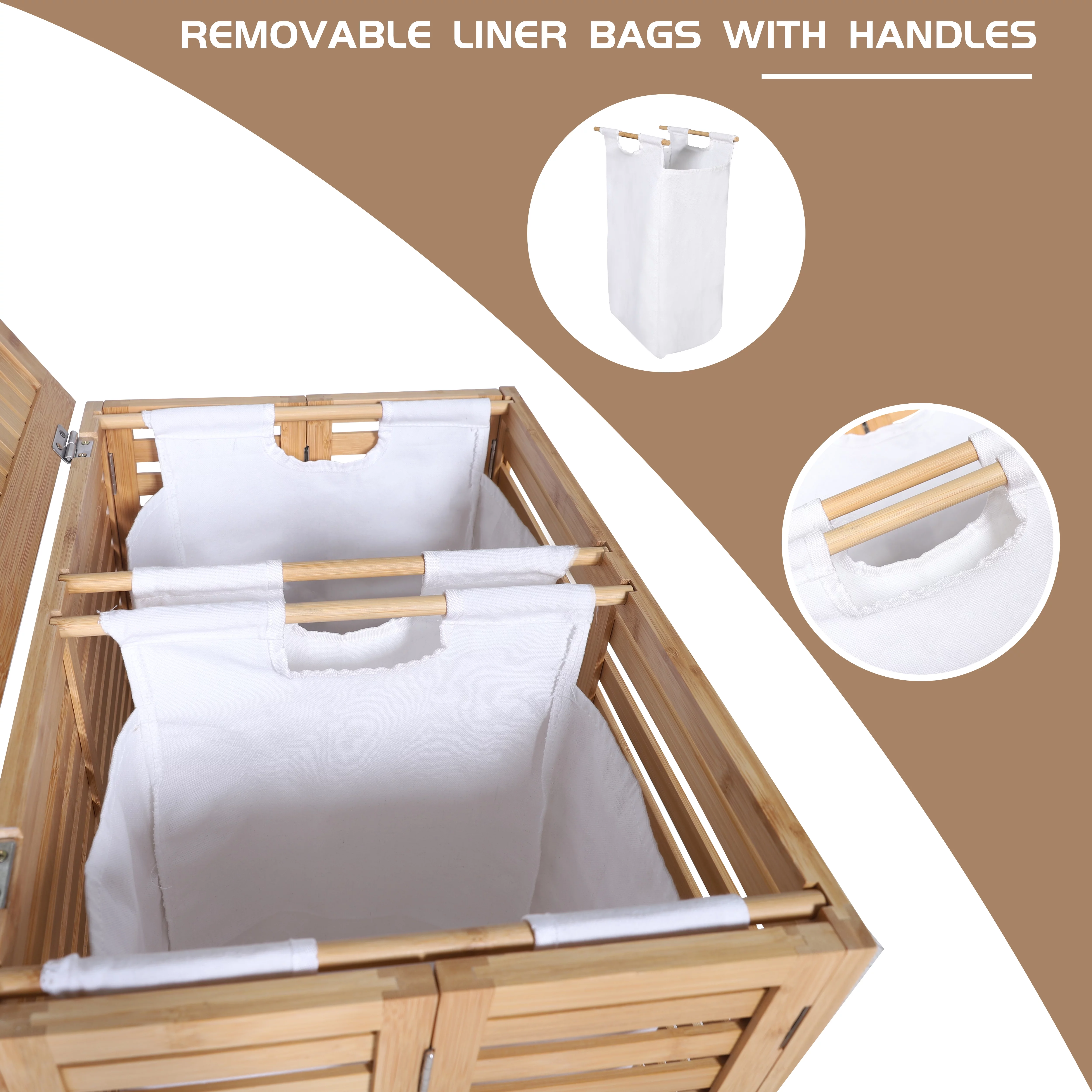 VEIKOUS Foldable Laundry Hamper, Sturdy Bamboo Laundry Basket w/ Lid and Liner Bag, Natural