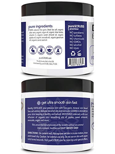 pureSCRUBS Premium Eucalyptus Body Scrub Set - Large 16oz Dead Sea Salt Body Scrub With Infused Essential Oils & Nutrients, Includes Wooden Spoon, Loofah & Oatmeal Exfoliating Bar Soap