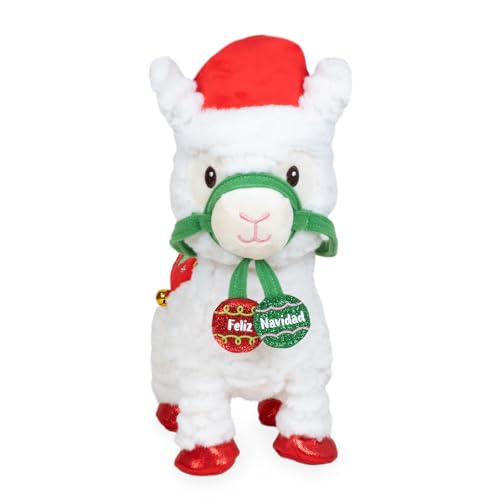 Cuddle Barn - Navidad Nico | Animated Christmas Walking Musical Plush Llama Toy Plays Feliz Navidad, 10.5 inches