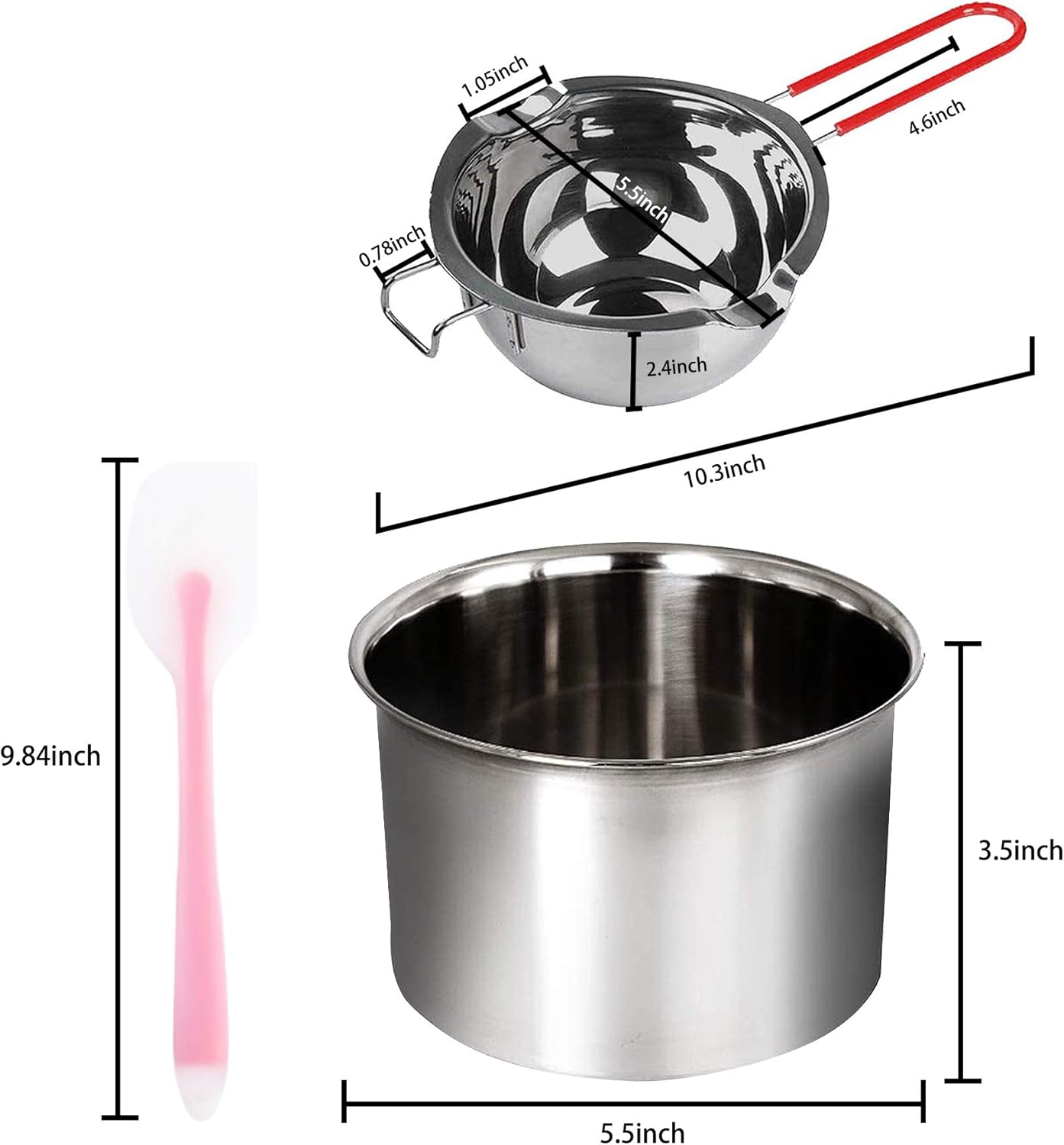 2 Pack Stainless Steel Double Boiler Pot with Heat Resistant Handle, Melting Pot Universal for Melting Chocolate, Butter, Cheese, Caramel and Candy, Capacity 450ML/900ML